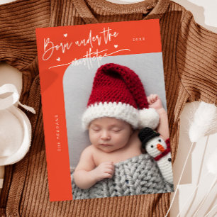 Born Under Mistletoe Red Birth Announcement