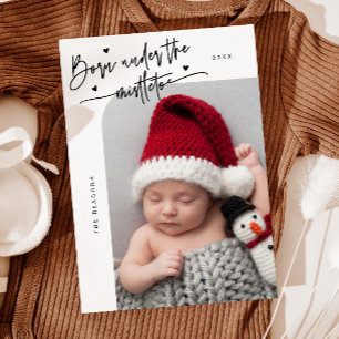 Born Under Mistletoe White Birth Announcement