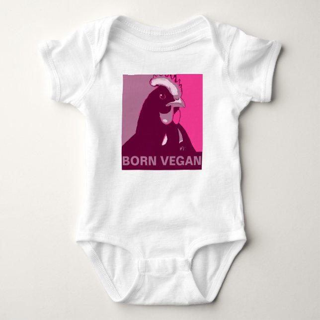 Born Vegan Pink Pop Art Chicken Baby Jumper Baby Bodysuit (Front)