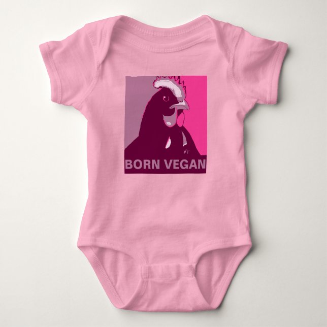 Born Vegan Pink Pop Art Chicken Baby Jumper Baby Bodysuit (Front)