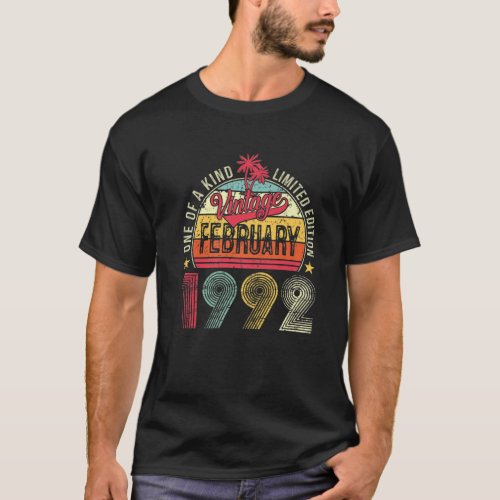 Born Vintage February 1992 30Th Birthday Limited E T_Shirt