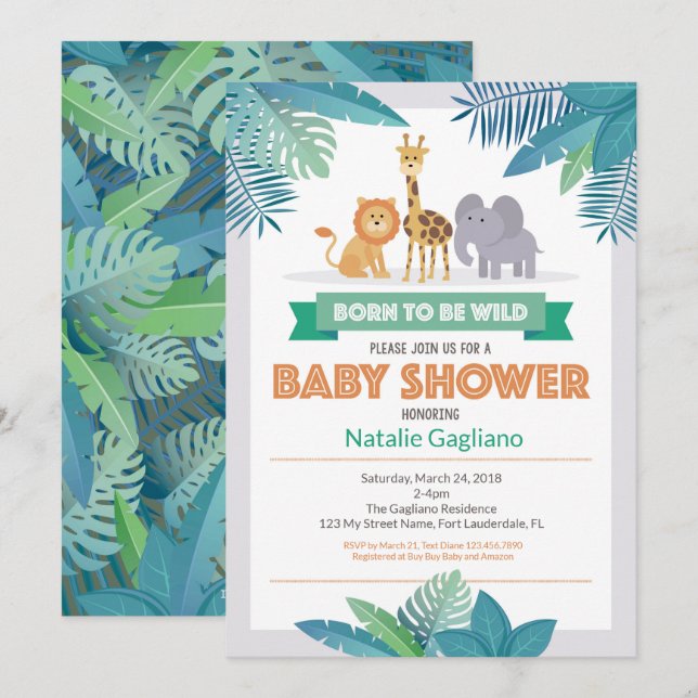 Born Wild Jungle Safari Baby Shower Invitation (Front/Back)