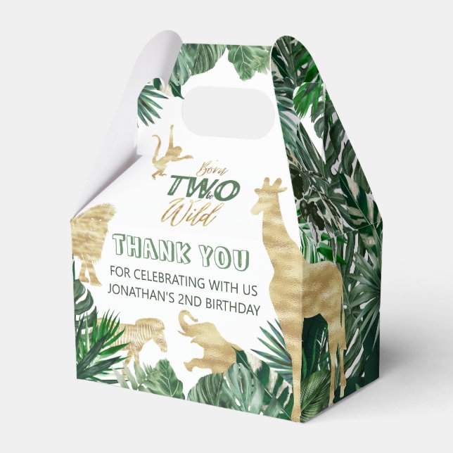 Born Wild Jungle Safari Themed 2nd Birthday Party Favor Boxes (Front Side)