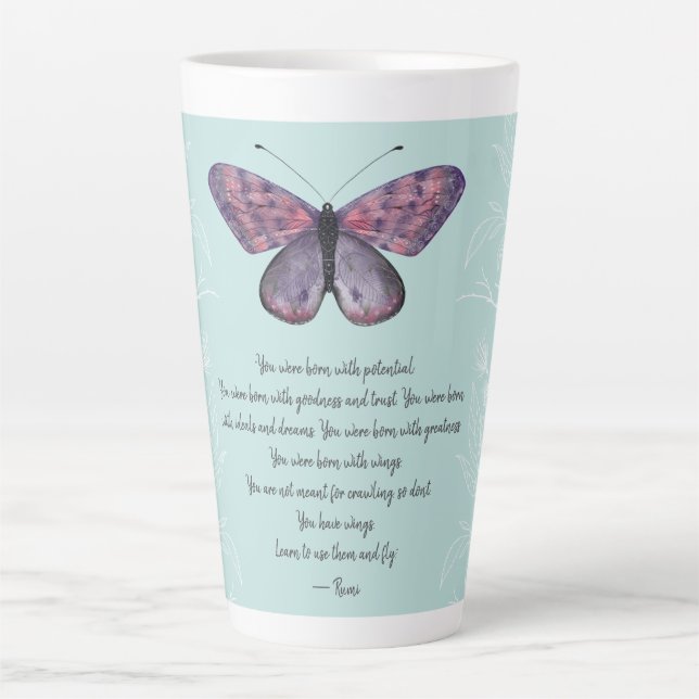  Born With Wings Rumi Quote Butterfly   Latte Mug (Front)