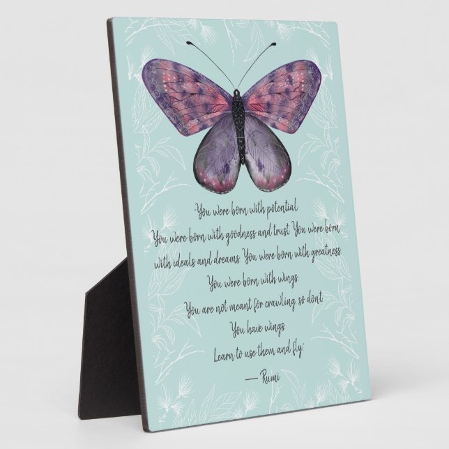 Born With Wings Rumi Quote Butterfly Tabletop Plaque (Side)
