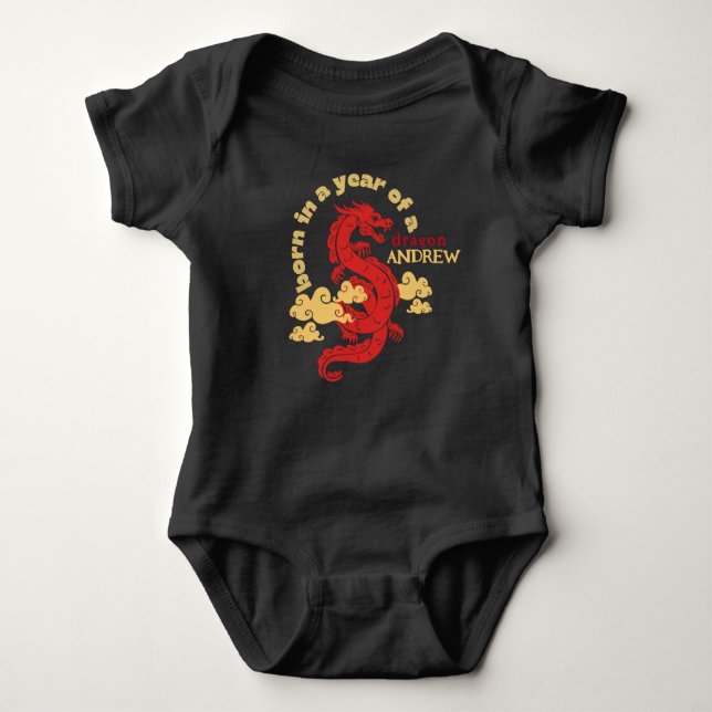 BORN Year Of The Dragon with name Baby Bodysuit (Front)
