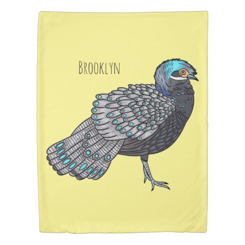 Bornean peacock_pheasant bird cartoon illustration duvet cover