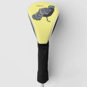 Bornean peacock-pheasant bird cartoon illustration golf head cover