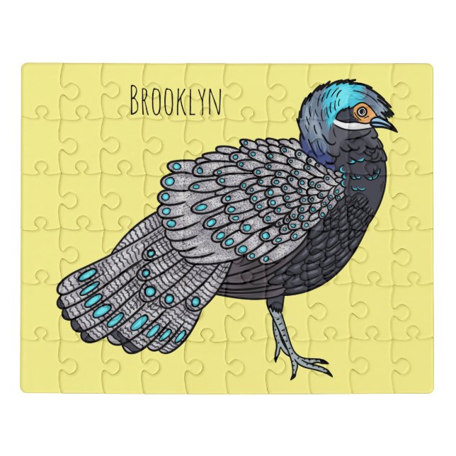 Bornean peacock-pheasant bird cartoon illustration jigsaw puzzle (Puzzle Horizontal)