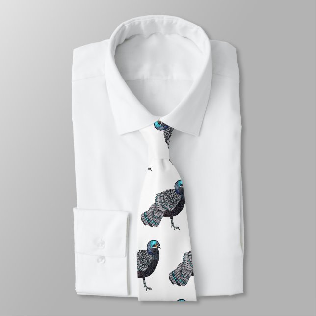 Bornean peacock-pheasant bird cartoon illustration neck tie (Tied)