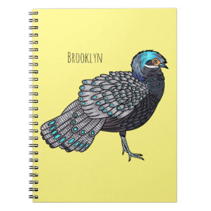 Bornean peacock-pheasant bird cartoon illustration notebook