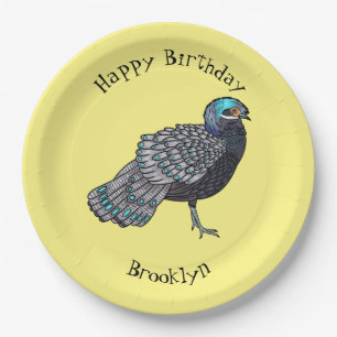 Bornean peacock-pheasant bird cartoon illustration paper plates