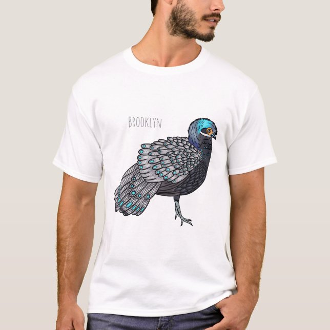 Bornean peacock-pheasant bird cartoon illustration T-Shirt (Front)