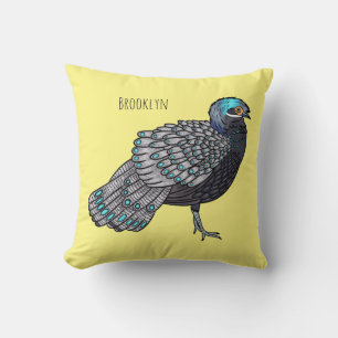 Bornean peacock-pheasant bird cartoon illustration throw pillow