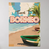 Borneo vintage travel poster art.