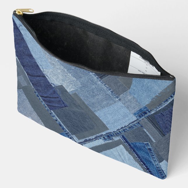 Boro Boro Blue Jean Patchwork Denim Shibori Accessory Pouch (Open)