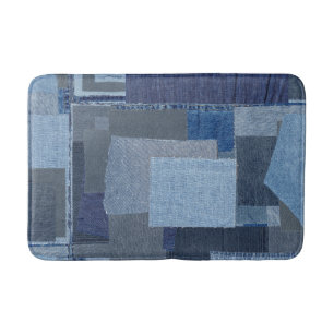 Boro Boro Blue Jean Patchwork Denim Shibori Bathroom Mat