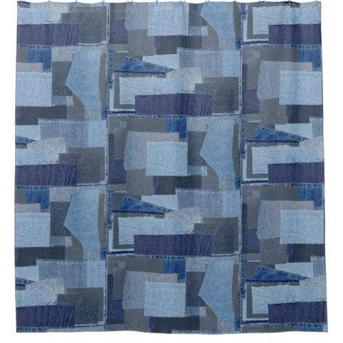 Boro Boro Blue Jean Patchwork Denim Shibori Shower Curtain