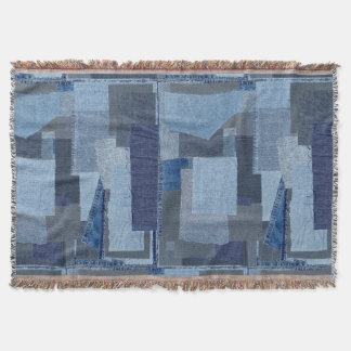 Boro Boro Blue Jean Patchwork Denim Shibori Throw Blanket