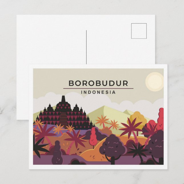 Borobudur Magelang Indonesia travel illustration Postcard (Front/Back)