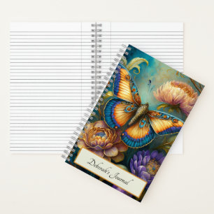 Boroque flowers and butterfly personalized notebook