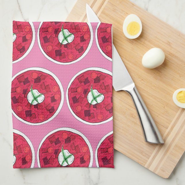 Borscht Eastern European Red Beet Beetroot Soup Kitchen Towel (Quarter Fold)