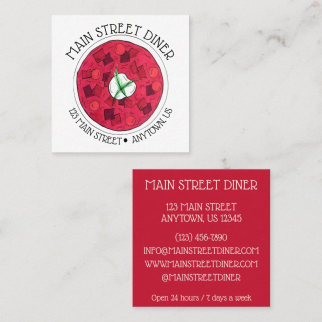 Borscht Eastern European Red Beet Beetroot Soup Square Business Card (Front/Back)