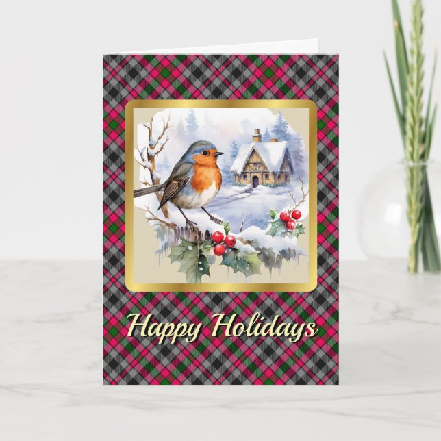Borthwick Crest & Tartan w/Robin Personalized  Card (Front)