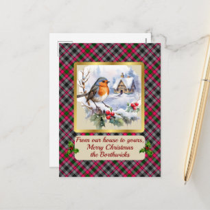 Borthwick Crest & Tartan w/Robin Personalized   Holiday Postcard