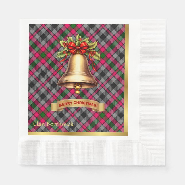 Borthwick  Personalized Tartan Christmas Napkins (Front)