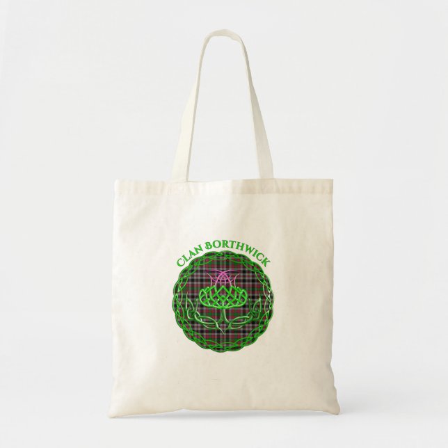 Borthwick Scottish Tartan Celtic Thistle Tote Bag (Front)