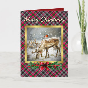 Borthwick Stag & Robin Tartan Personalized  Holiday Card