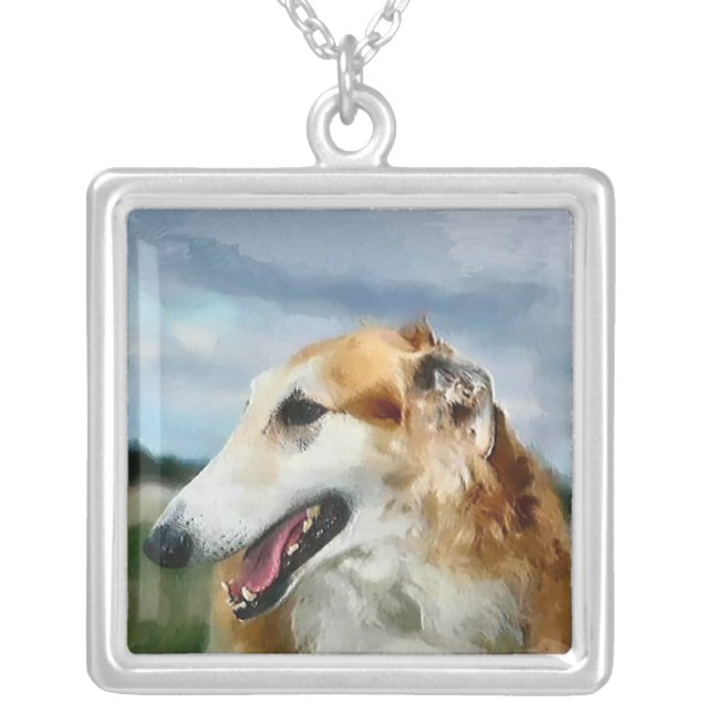 Borzoi Art Gifts Silver Plated Necklace (Front)