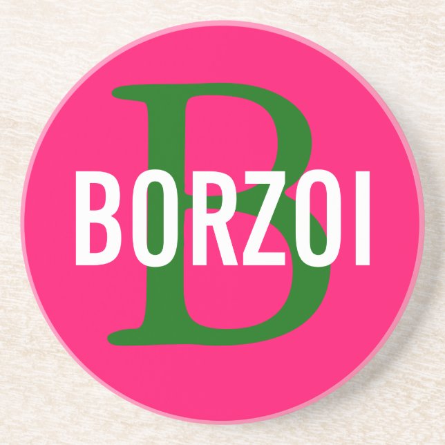 Borzoi Breed Monogram Design Sandstone Coaster (Front)
