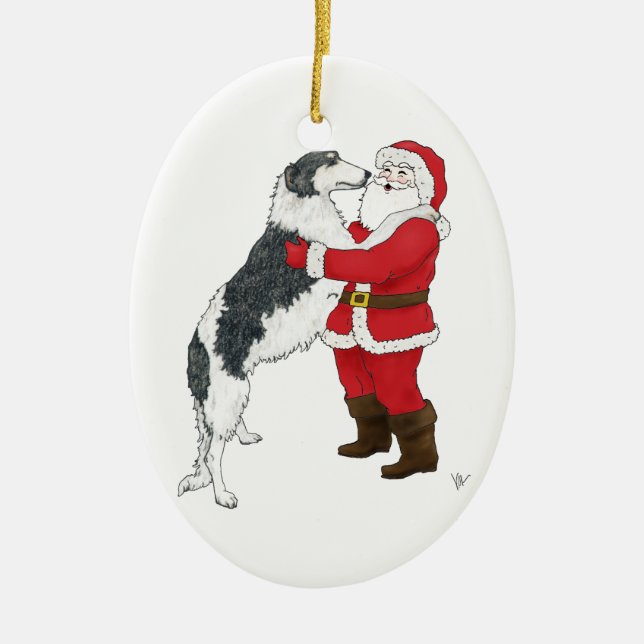 Borzoi Christmas Greeting Ceramic Ornament (Front)