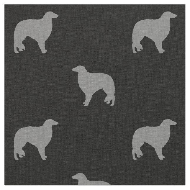 Borzoi Dog Breed Silhouettes Patterned Fabric (Close Up)