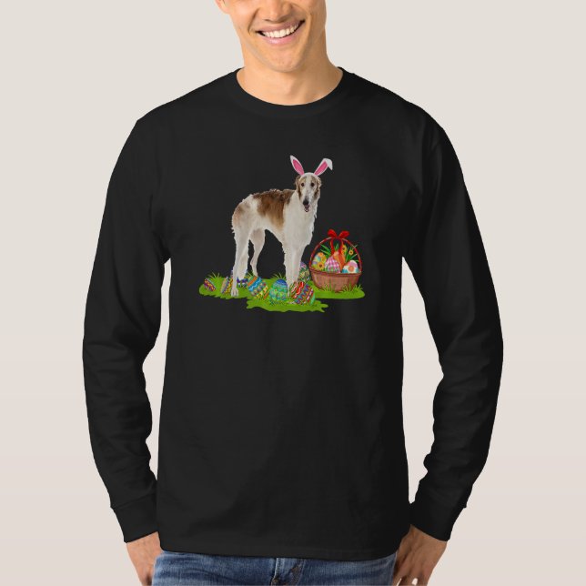 Borzoi Dog Easter Egg Hunting Bunny Borzoi Easter  T-Shirt (Front)