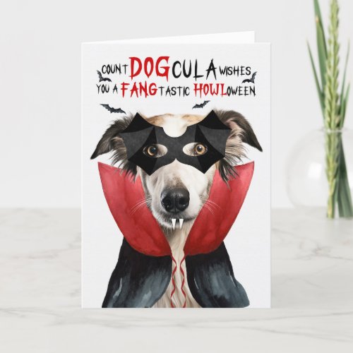 Borzoi Dog Funny Count DOGcula Halloween Holiday Card