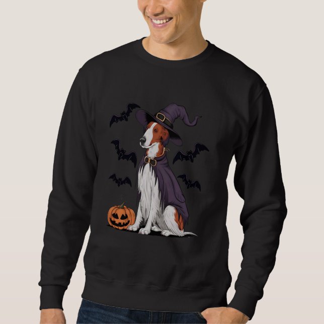 Borzoi Dog Halloween Costume Pumpkin Bat Witch Sweatshirt (Front)