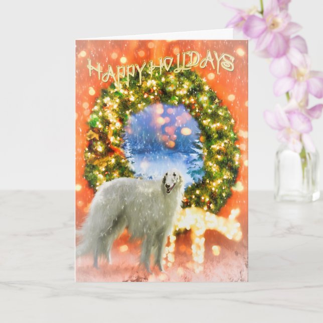 BORZOI Dog HAPPY HOLIDAYS CHRISTMAS Card (Orchid)