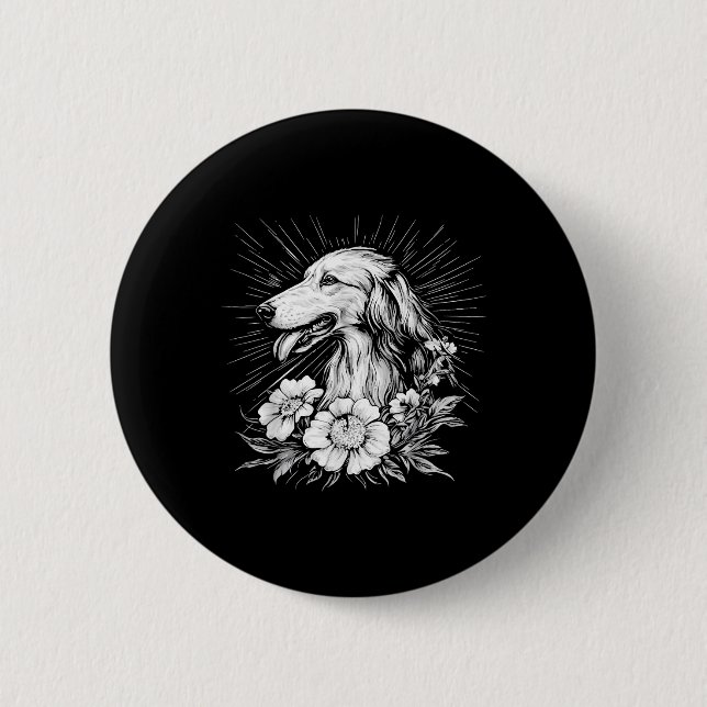 Borzoi Dog Lover Retro Style Tattoo  Button (Front)