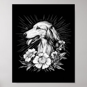 Borzoi Dog Lover Retro Style Tattoo Poster