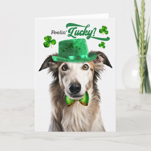 Borzoi Dog Lucky St Patricks Day Holiday Card