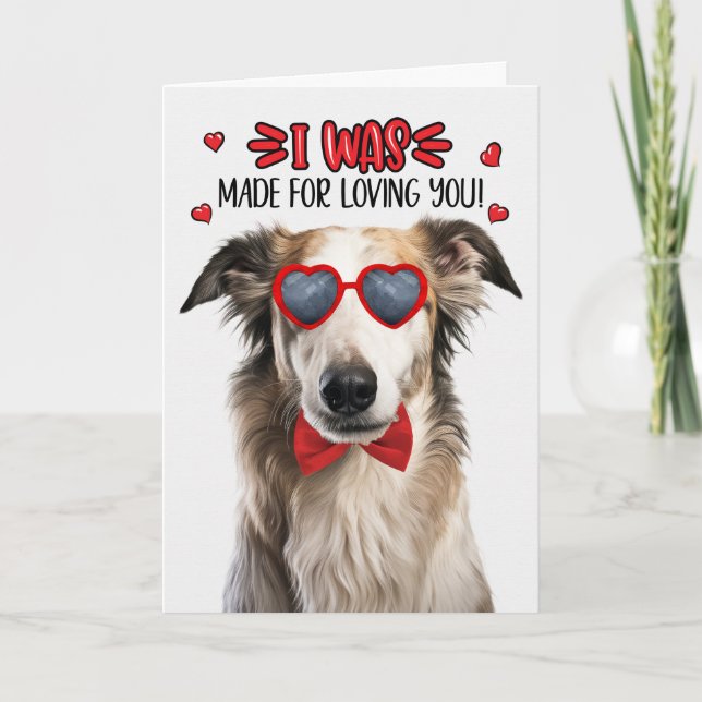 Borzoi Dog Made for Loving You Valentine Holiday Card (Front)