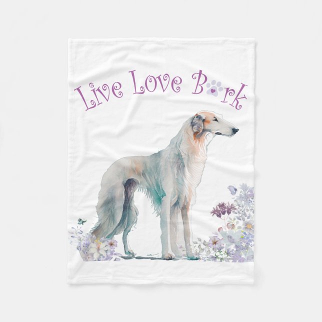 Borzoi Dog Mom Floral Fleece Blanket (Front)
