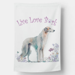 Borzoi Dog Mom Floral House Flag