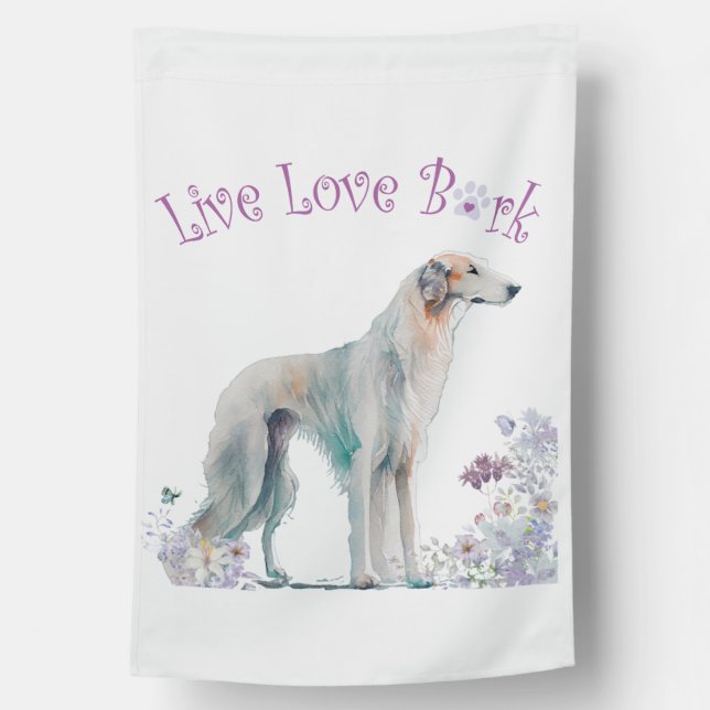 Borzoi Dog Mom Floral House Flag (Back)