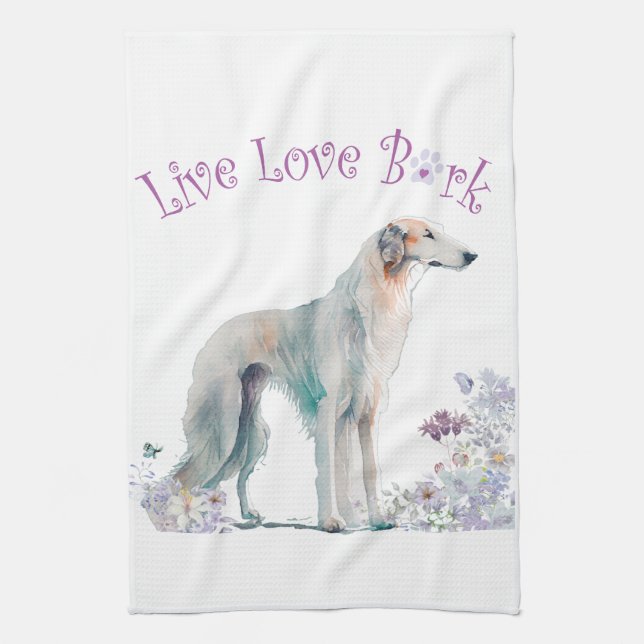 Borzoi Dog Mom Floral Kitchen Towel (Vertical)