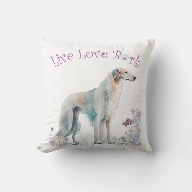 Borzoi Dog Mom Floral Throw Pillow (Front)