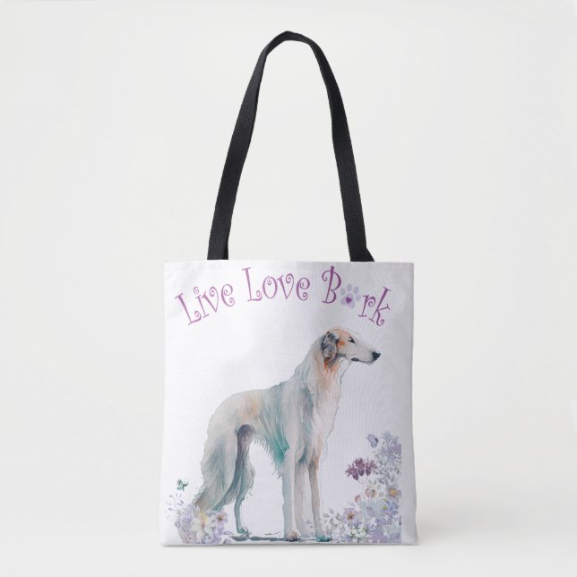 Borzoi Dog Mom Floral Tote Bag (Front)